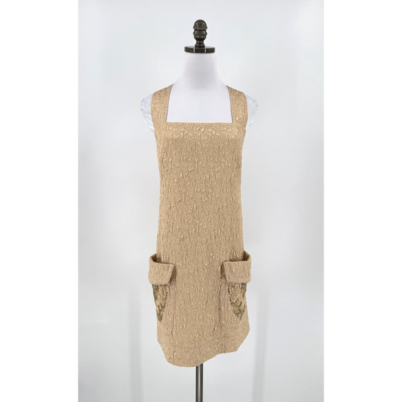Philosophy di Lorenzo Serafini Gold Brocade Embroidered Shift Dress Sz US 4